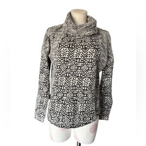 Cozy Nordic Cottagecore Fair Isle Cowl Neck Sweater - Black Cream - M